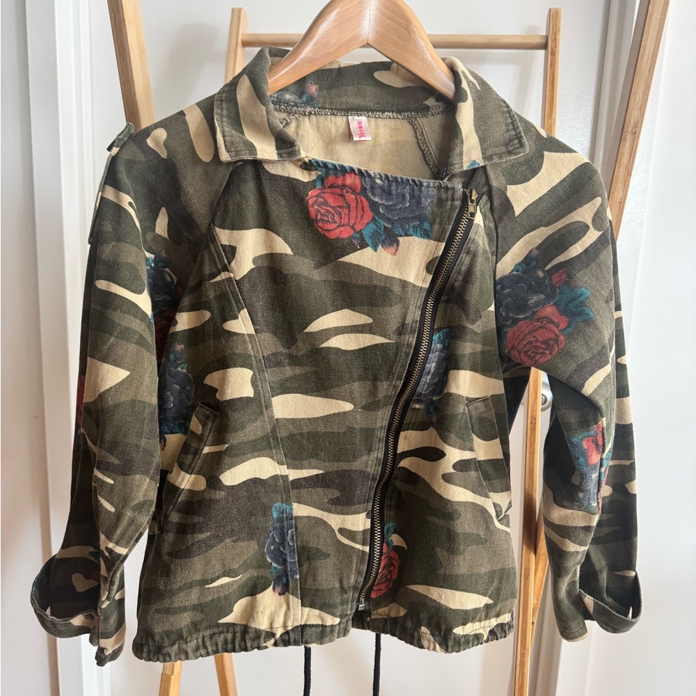 Floral Camo Jean Jacket - Olive Green